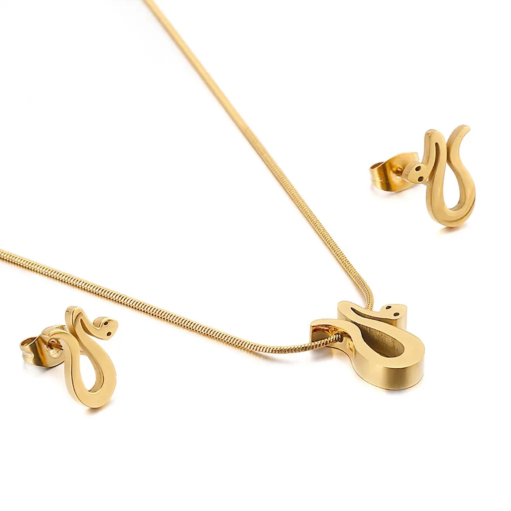 Set di Gioielli a Serpente in Acciaio al Titanio Minimalista per Donna Collana a Serpente Colore Oro Acciaio Set Orecchini