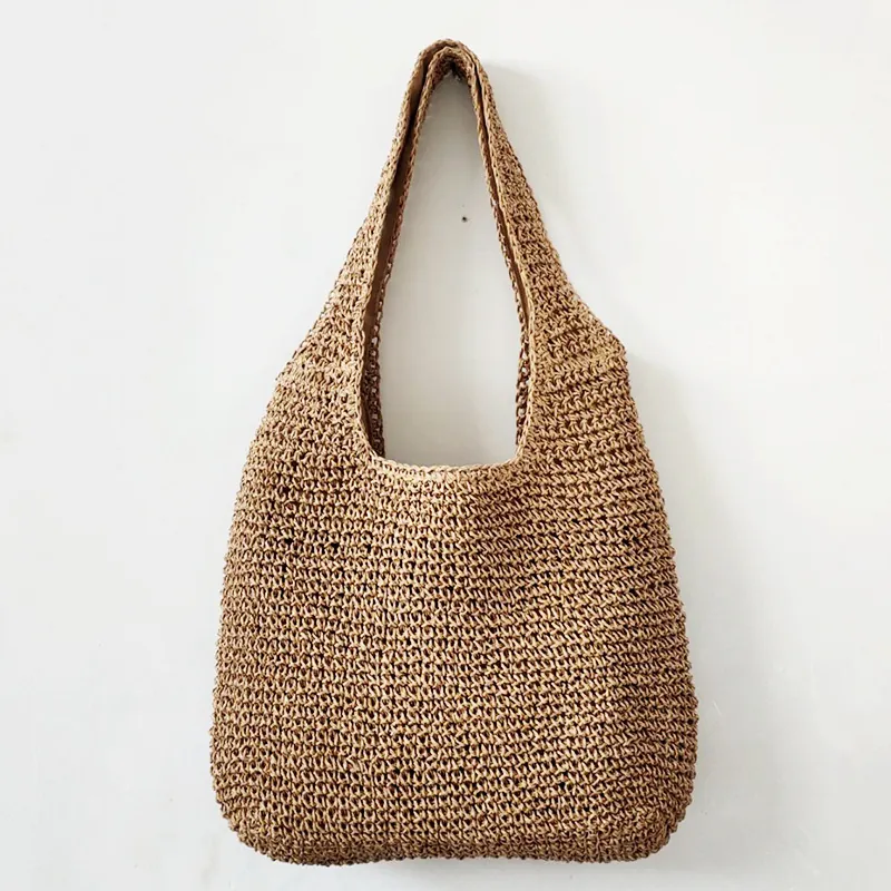 Handmade Woven Straw Shoulder Bag Large Capacity Summer Beach Vacation Underarm Tote Bohemian Style For Women