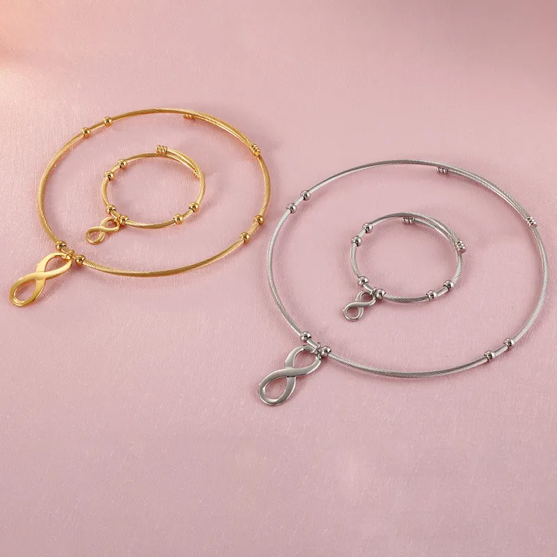 Infinity Symbol Stainless Steel Cable Necklace And Bracelet Minimalist Twisted Wire Fashion Jewelry