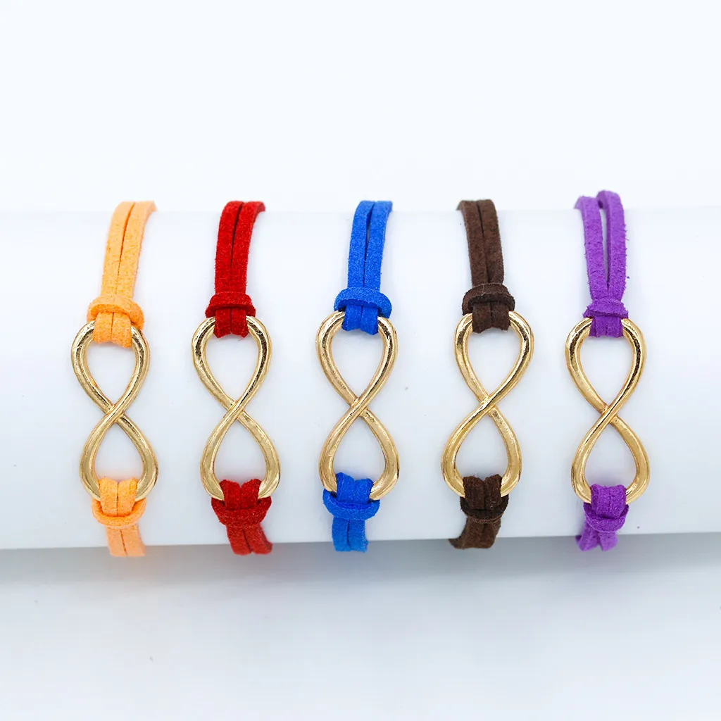 Bracelet en Alliage Symbole de l'Infini avec Charme Infini Doré Corde en Suède Synthétique pour Femmes Hommes Bijoux de Main Ajustables