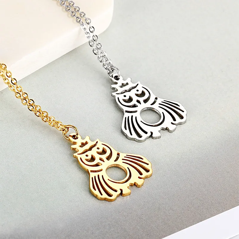 Eule Anhänger Halskette Edelstahl Hohl Krone Tier Charme Mode Schmuck Geschenk