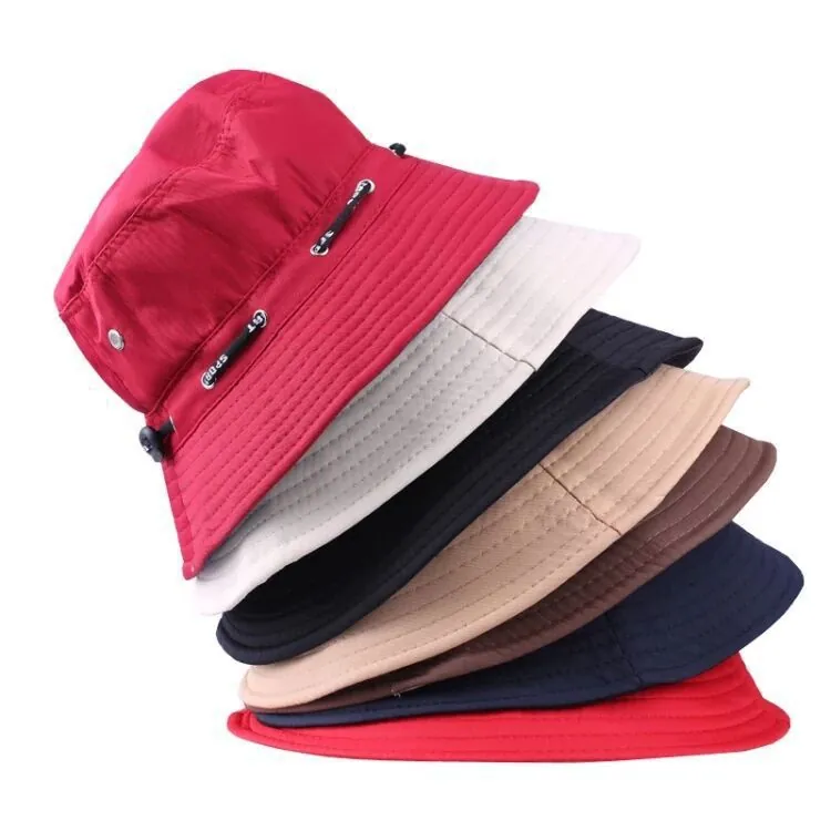 Bucket Hat Polyester Breathable Outdoor Summer Sun Protection Adjustable Drawstring Fisherman Hat Casual Short Brim