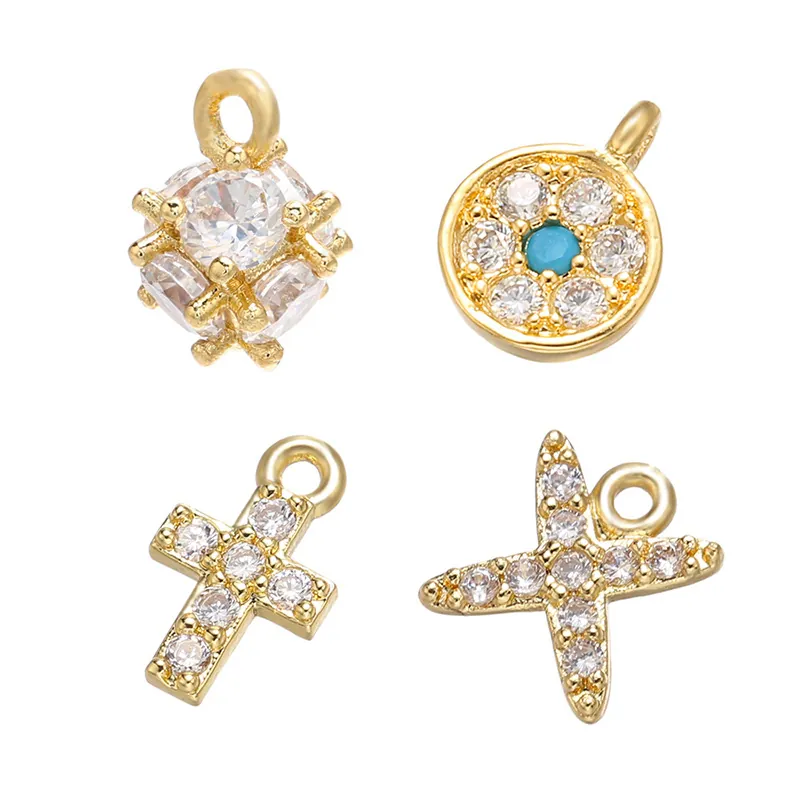 Mini Ciondoli In Zircone Pave Fiore Croce Tondo Stella Ottone Micro Intarsiato Accessori Per Creazione Gioielli Fai Da Te