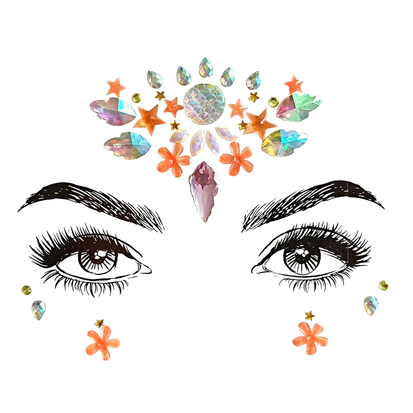 Face Jewel Stickers Iridescent Acrylic Rhinestones Self Adhesive For Festival Rave Party Makeup Body Art Glitter Jewels