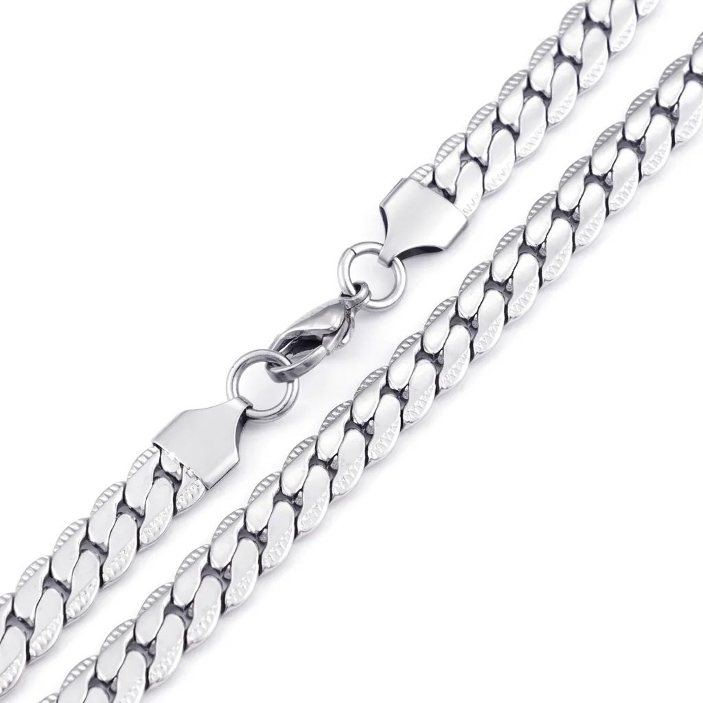 Collier Chaîne Gourmette En Acier Inoxydable Maille Cubaine Plate Avec Texture Gravée Bijoux De Mode Hypoallergéniques