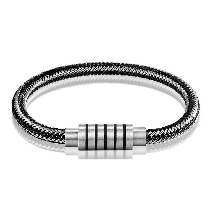 Men Woven Bracelet 316L Stainless Steel Wire Bangle With Magnetic Buckle Minimalist Fashion Jewelry Charm