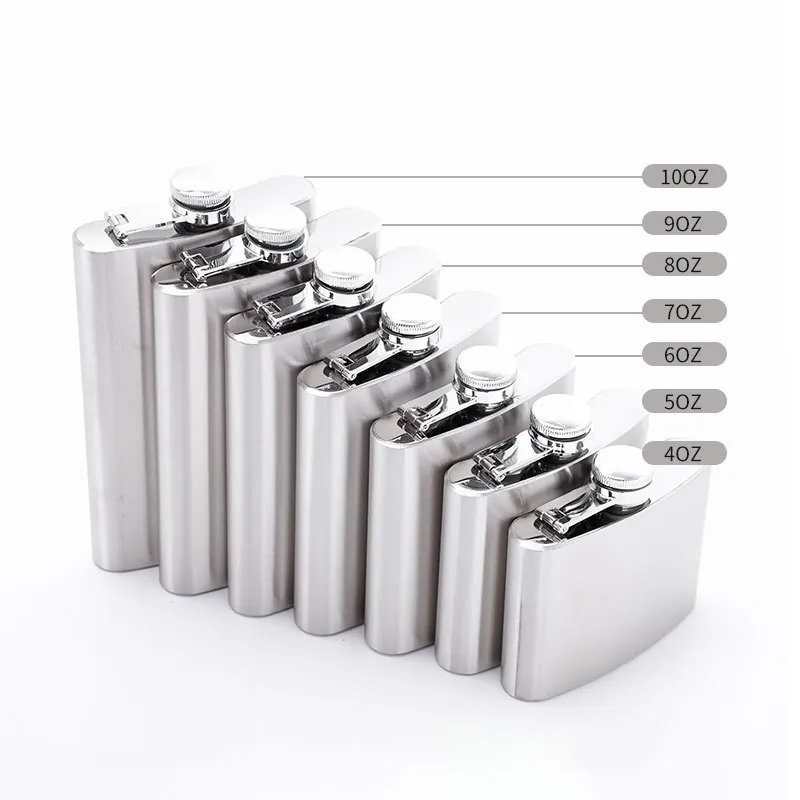 304 Stainless Steel Hip Flask Portable Pocket Size Leakproof Brushed Silver Wine Bottle For Outdoor Camping Travel
