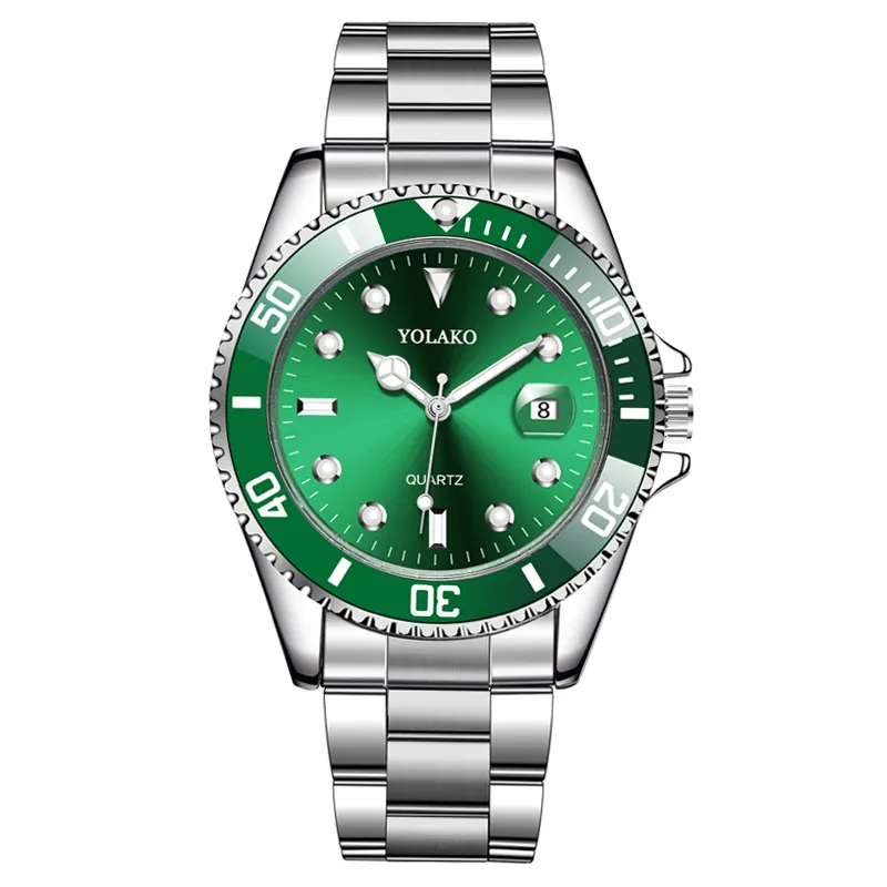 Men Quartz Watch Stainless Steel Strap Sunray Dial Calendar Date Rotating Bezel Business Fashion Luxury Diver Style Watch