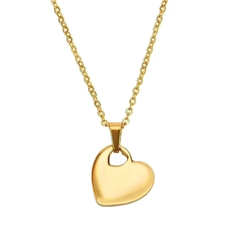 Stainless Steel Heart Pendant Necklace Simple Polished Clavicle Chain Jewelry For Women Girls Fashion Style