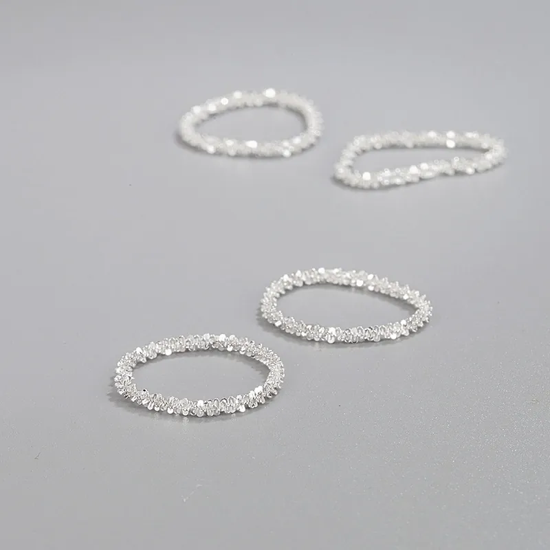 925 Sterling Silver Shimmering Texture Ring Minimalist Galaxy Chain Finger Ring Rhinestone Pave Ring For Women Elegant Jewelry Gift