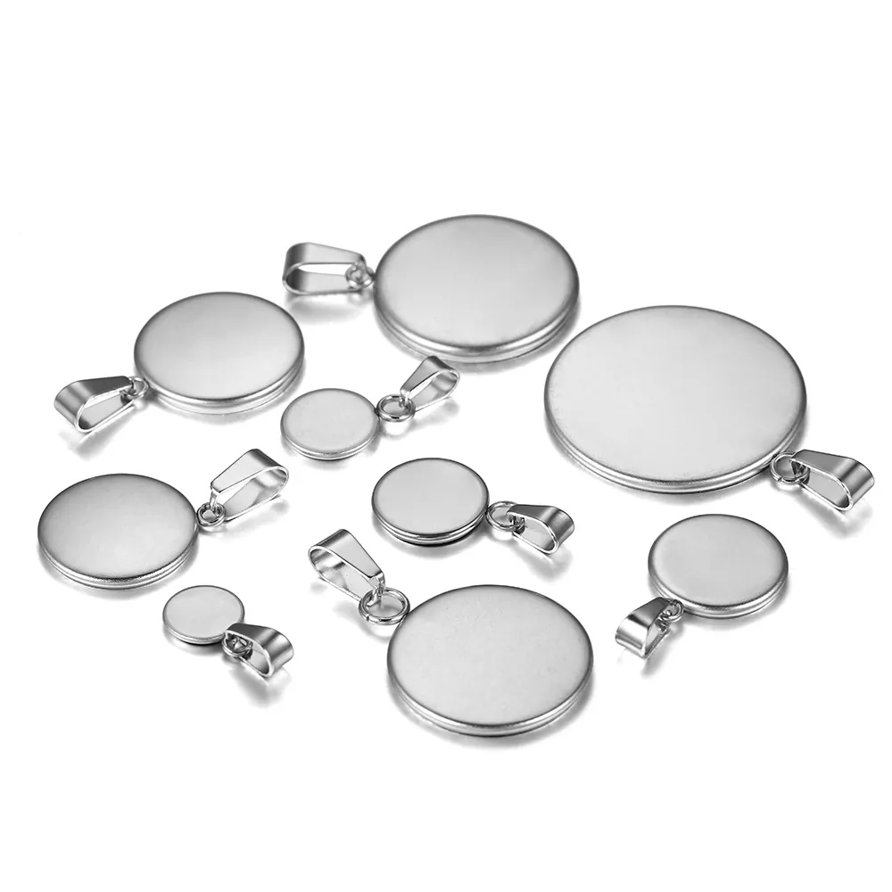 Round Pendant Tray Bezel Settings Stainless Steel With Pinch Bails DIY Jewelry Making Supplies For Necklace Cabochon