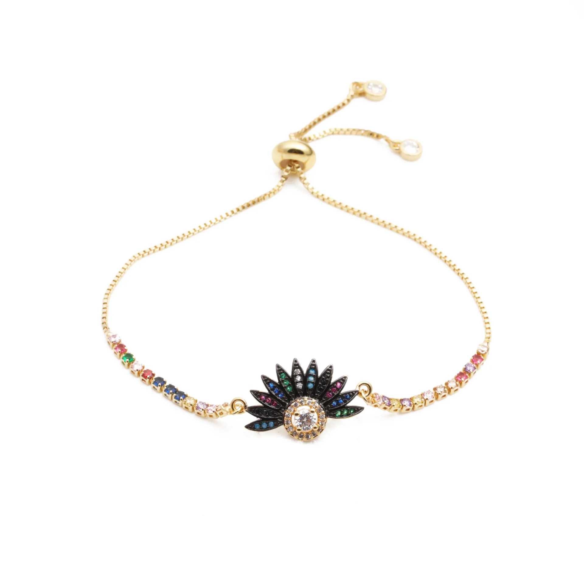 Bracelet Œil Bleu Pour Femme Cuivre Micro Pavé Zircone Cubique Colorée Chaîne Réglable Bijoux Cadeau Mode