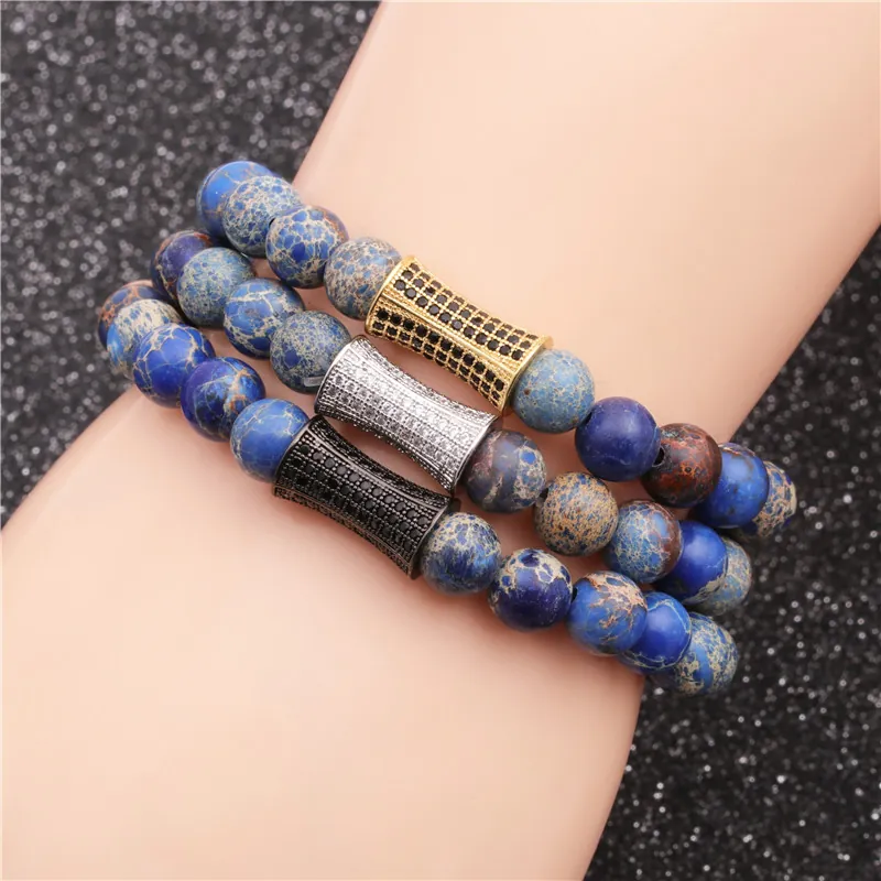 Bracciale Di Perline In Pietra Imperatore Con Accessori In Rame Micro Zircone Gioielli Di Moda Per Uomo E Donna