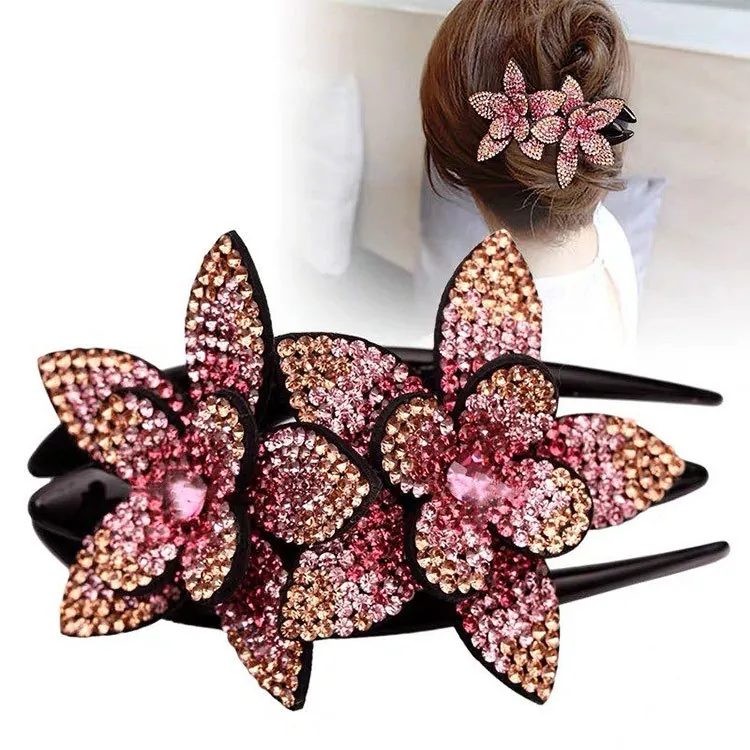 Rhinestone Flower Hair Clip Duckbill Hairpin Gradient Elegant Floral Headwear Resin Accessory For Women Styling