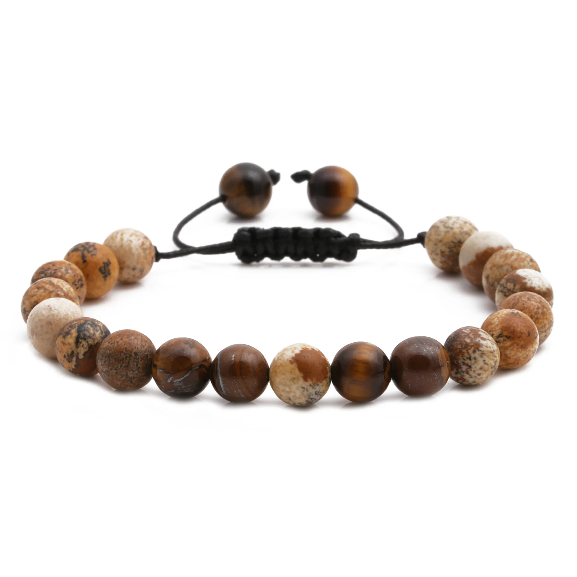 Bracciale Di Perle In Pietra Di Mappa Naturale Occhio Di Tigre Fatto A Mano Corda Intrecciata Regolabile Gioielli Di Coppia