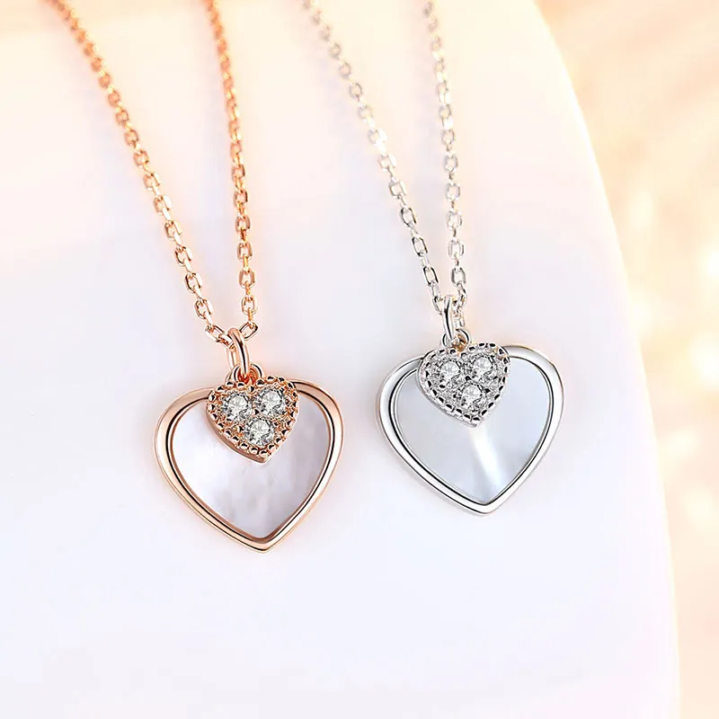 Halskette Mit Doppeltem Herzanhänger Aus 925 Sterling Silber Mit Perlmutt Und Zirkon Elegante Damen Schmuck