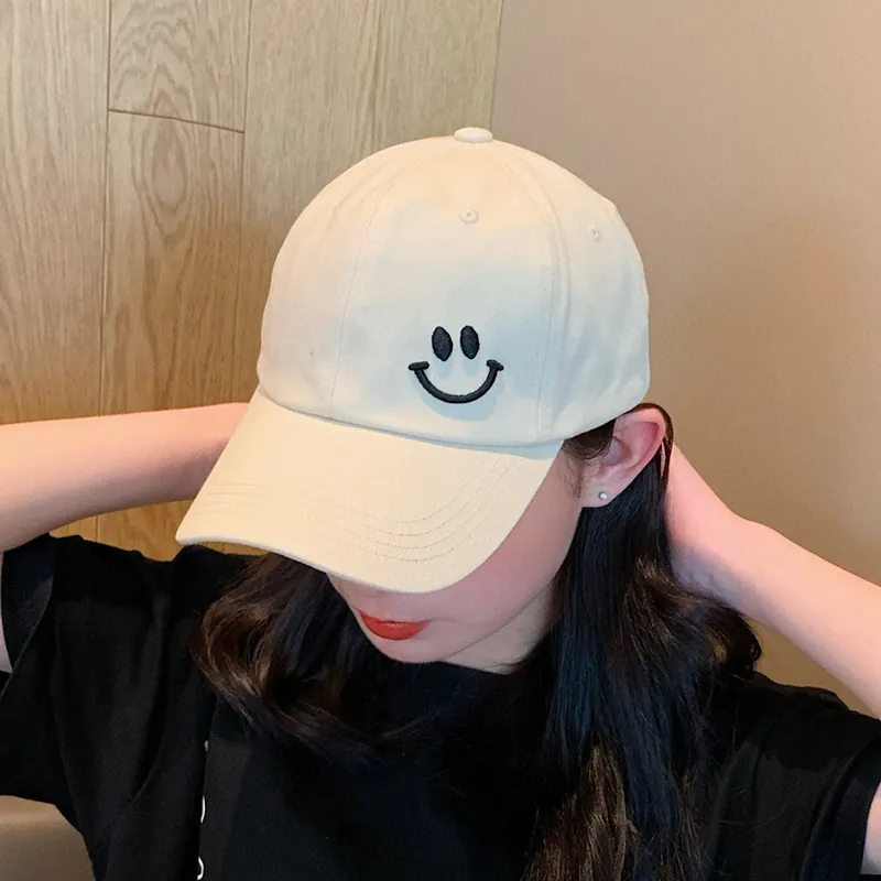 Bestickte Baseballkappe Mit Smiley Baumwolle Polyester Verstellbare Schnalle Sonnenschutz Lässiger Vielseitiger Hut