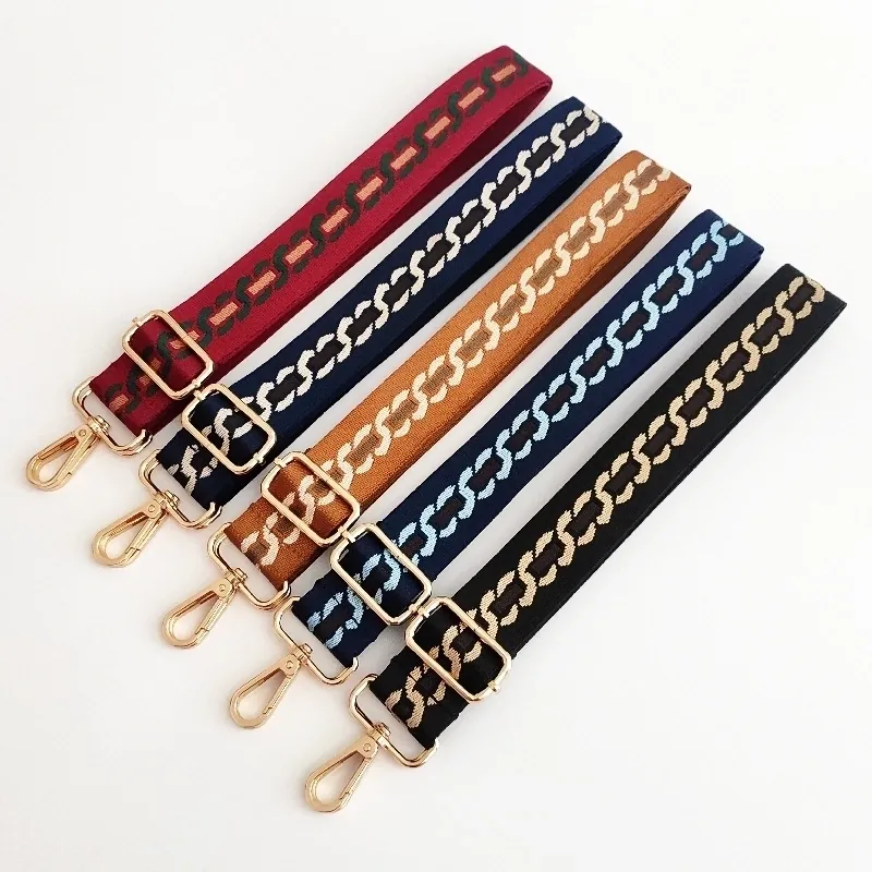 Tracolla Regolabile Larga Spalla Crossbody Ricambio Cinghia Poliestere Catena Motivo Jacquard Fibbie Metallo Retro