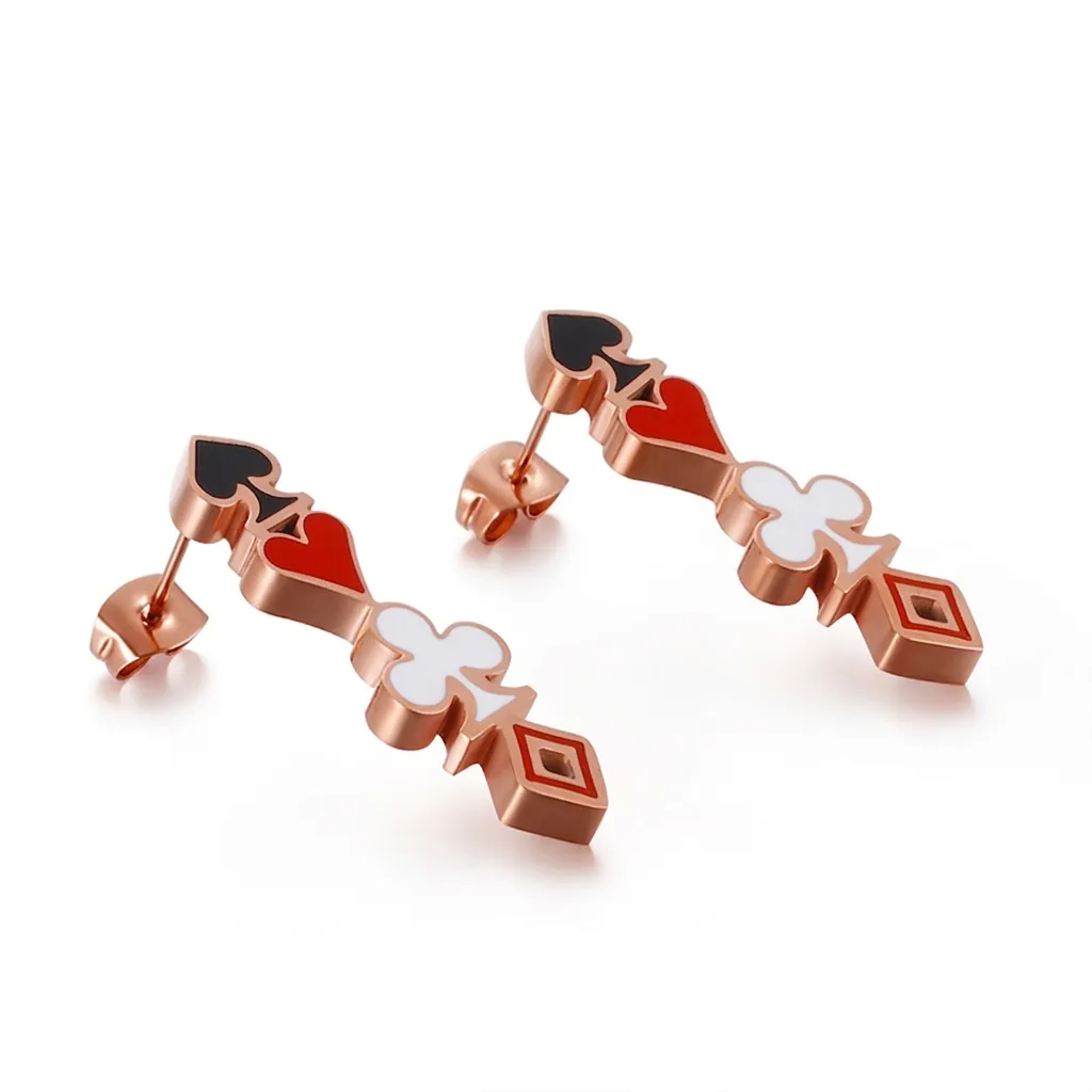 Orecchini Poker Acciaio Inossidabile Smalto Picche Cuori Fiori Quadri Gioielli Geometrici Donna Colorato
