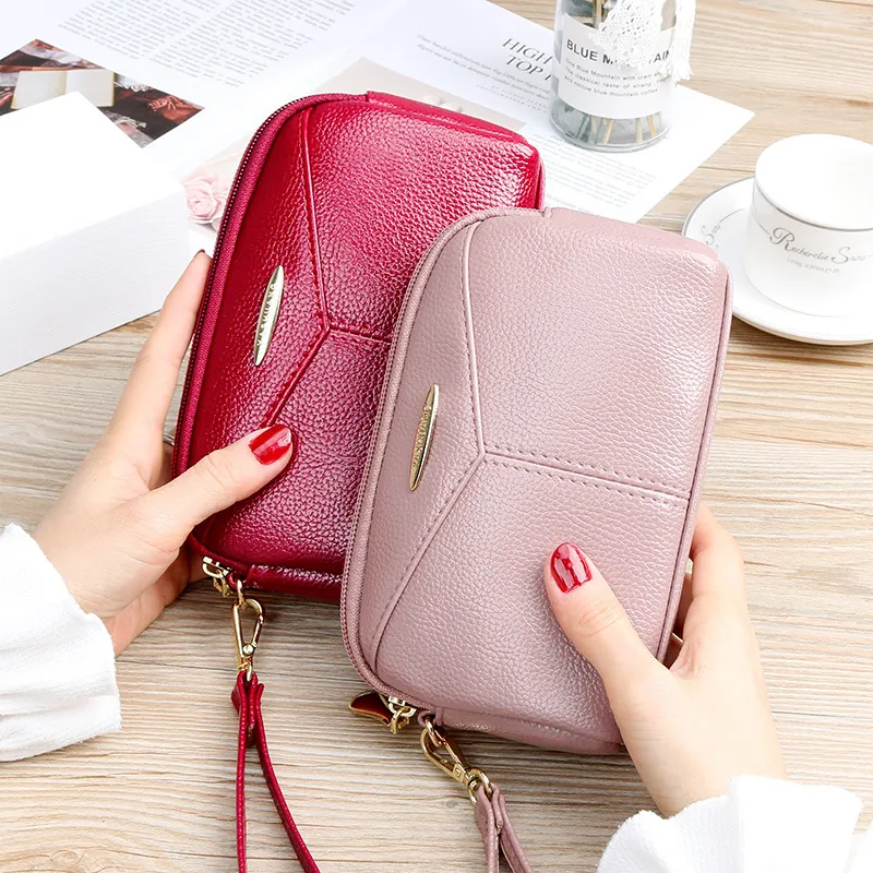 Pochette De Poignet Pour Femme En Cuir PU Texture Litchi Grande Capacité Portefeuille Fermeture Éclair Mode