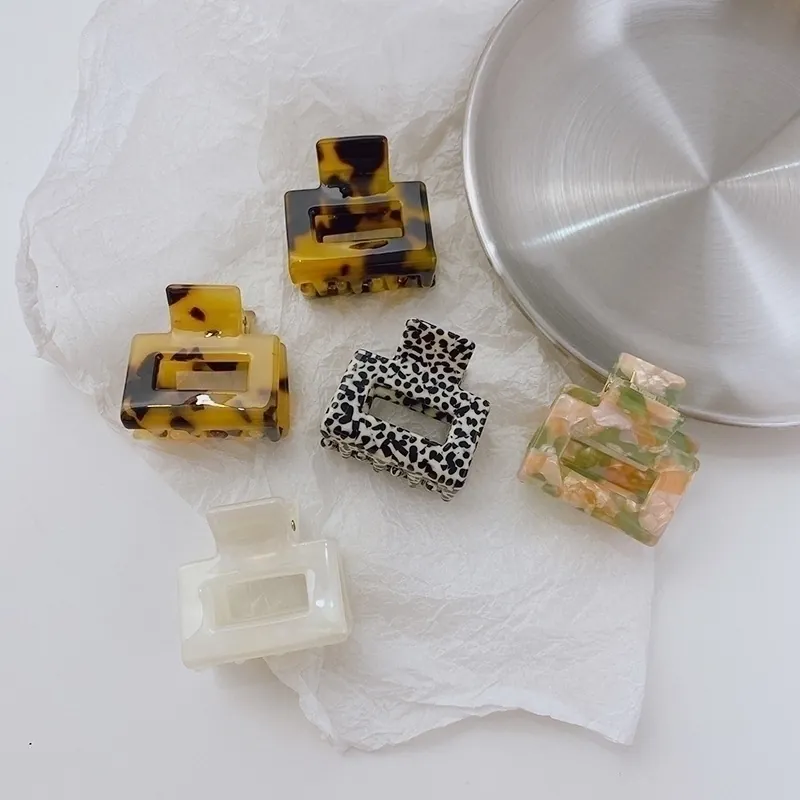 Mini Hair Claw Clip Acetate Square Geometric Hollow Tortoise Shell Leopard Pattern Vintage Hair Accessories For Women Girls