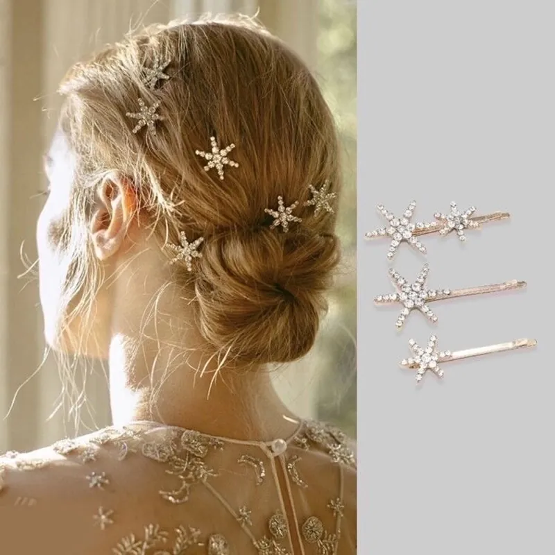 Stern Strass Haarspangen Legierung Glänzende Sternform Haarnadeln Braut Hochzeit Haarschmuck Für Frauen
