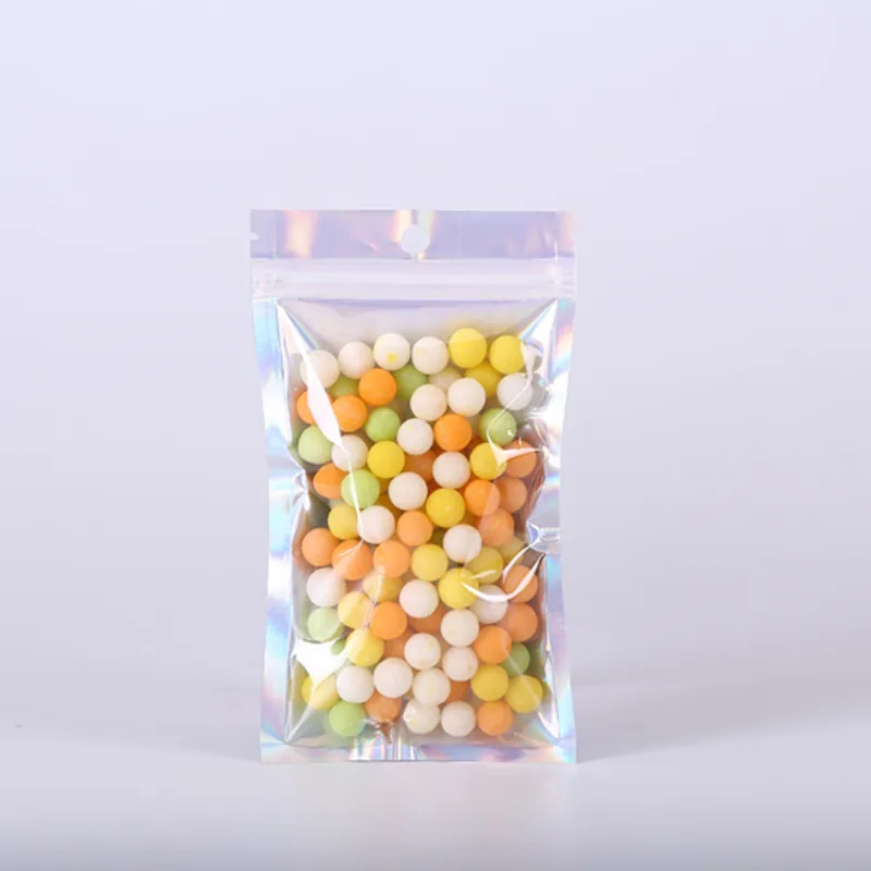 Holographic Ziplock Packaging Bags Iridescent Resealable Pouch Transparent Front For Jewelry Cosmetic Accessories Candy