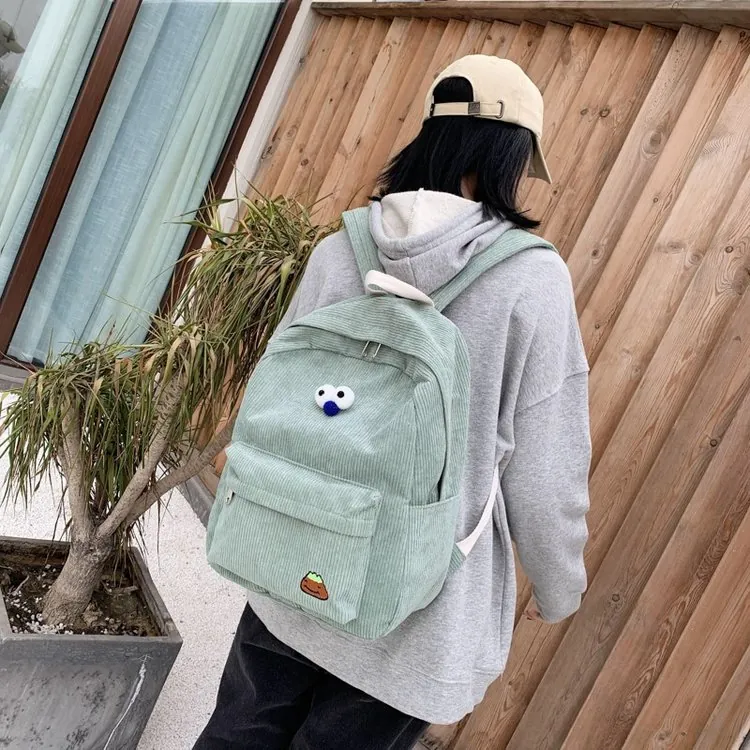 Mochila De Pana Con Ojos De Dibujos Animados 3D Bordado Estilo Preppy Bolso Escolar Para Estudiantes Informal Ligero