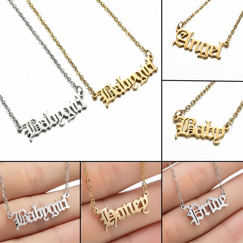 Gothic Letter Pendant Necklace Stainless Steel Hip Hop Retro Angel Princess Honey Jewelry For Women