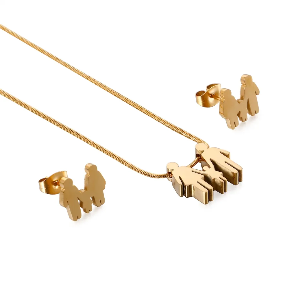 Gioielli In Acciaio Inossidabile Silhouette Famiglia Collana E Orecchini A Lobo Regalo Festa Della Mamma Moda Per Donne