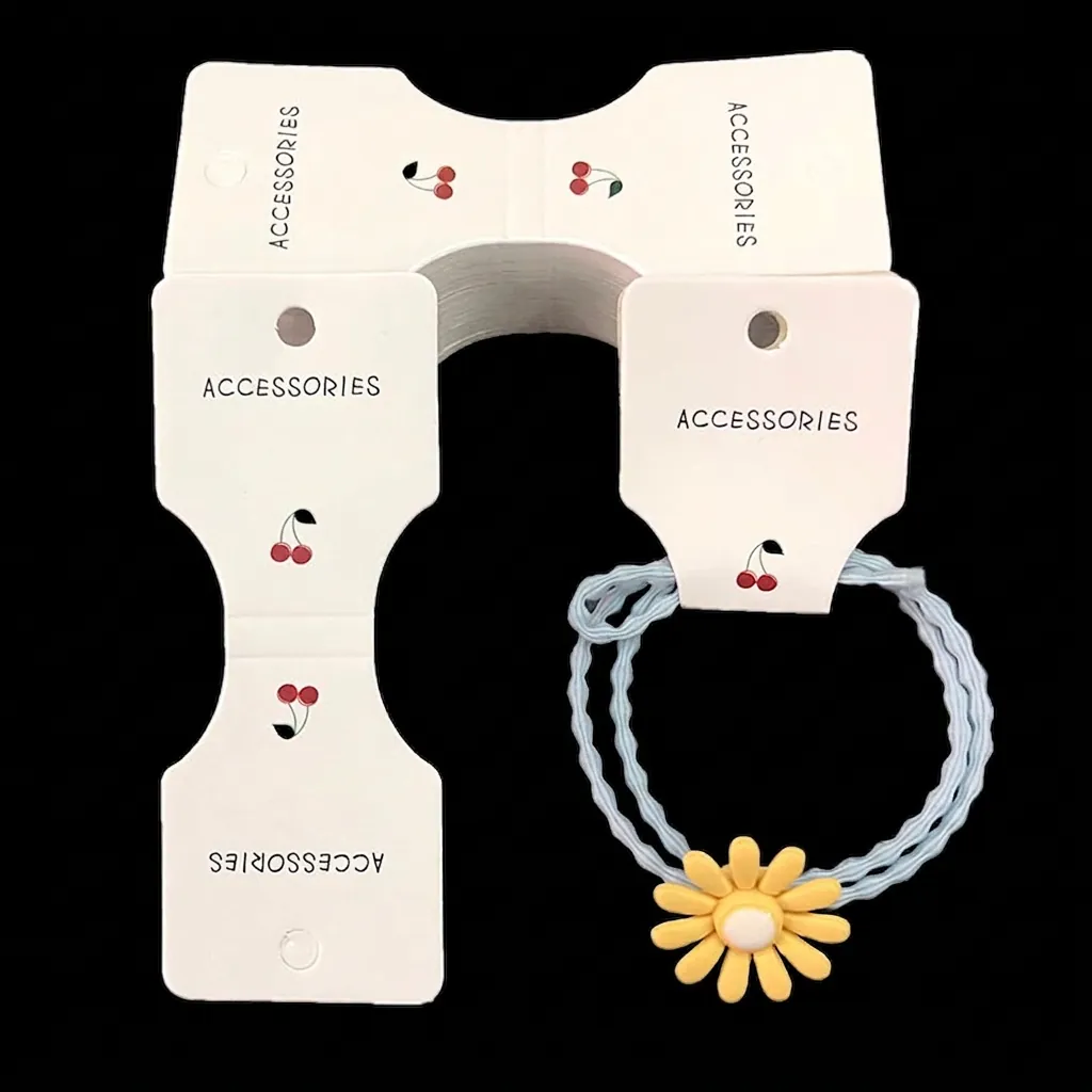 Cherry Pattern Jewelry Display Cards 250g White Cardboard Necklace Hair Tie Packaging Tags For Small Business Retail Sellers