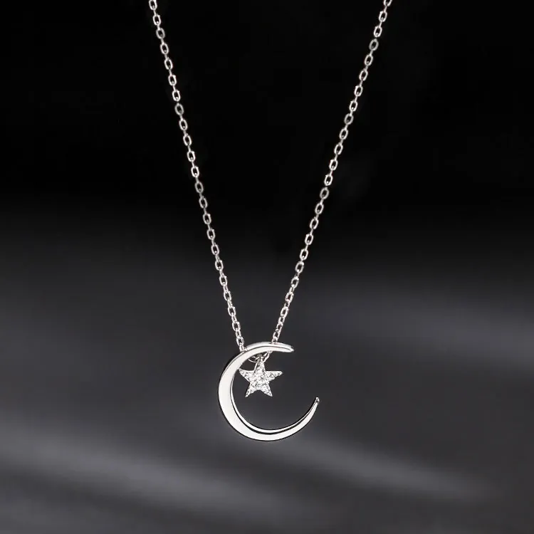 925 Sterling Silver Moon Star Pendant Necklace Cubic Zirconia Dainty Minimalist Jewelry Gifts For Women