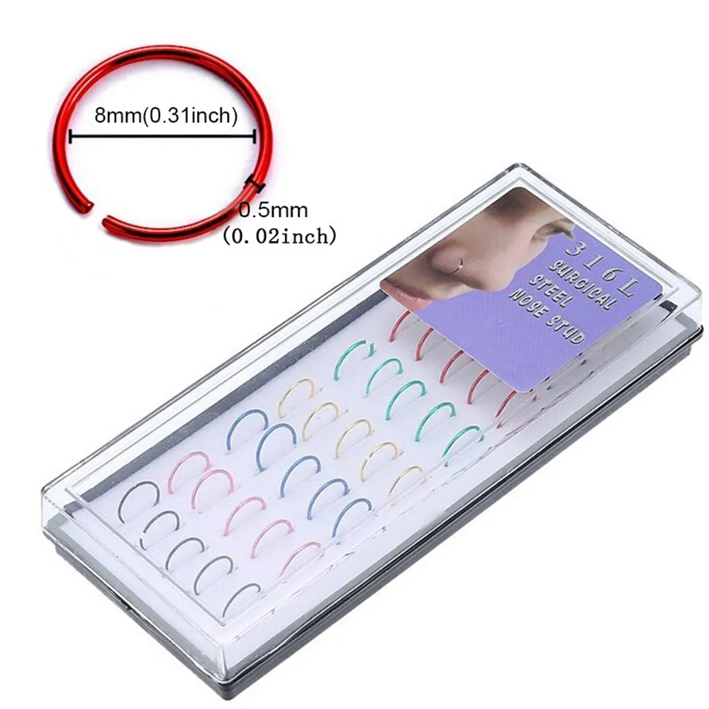 C-Shape Nose Rings 316L Surgical Steel Hoops Body Piercing Jewelry Colorful Fake Nose Hoops For Men Women