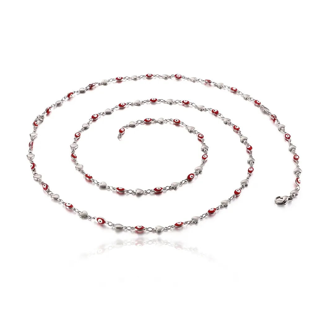 Ceinture Chaîne Acier Inoxydable Mauvais Œil Émail Rouge Pendentifs Cœur Bijoux Taille Bohème Pour Femmes