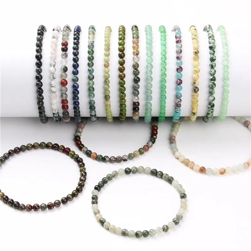 Natural Stone Beaded Bracelet Elastic Round Crystal Agate Healing Energy Jewelry For Women Men Retro Bohemian