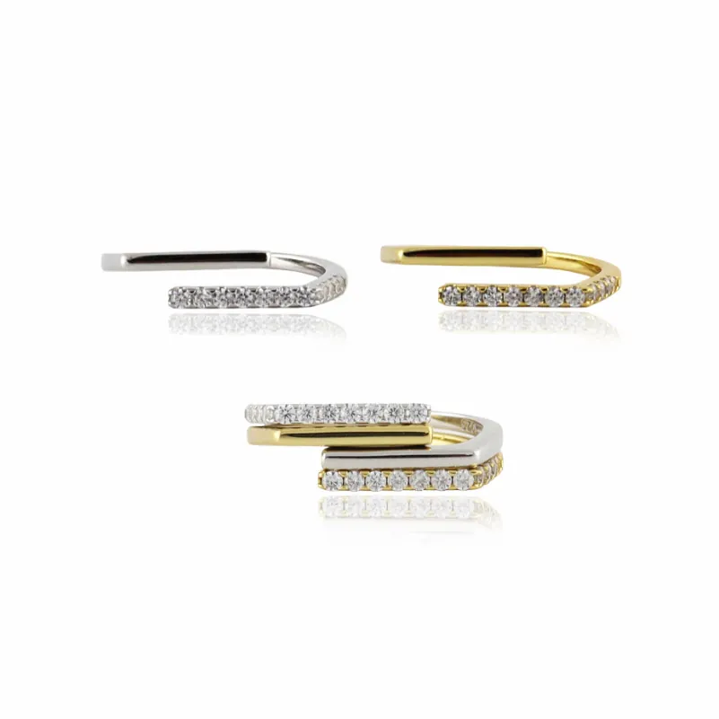 925 Sterling Silver Ring For Women Minimalist Irregular Pave Zircon Open Adjustable Geometric Fashion Jewelry