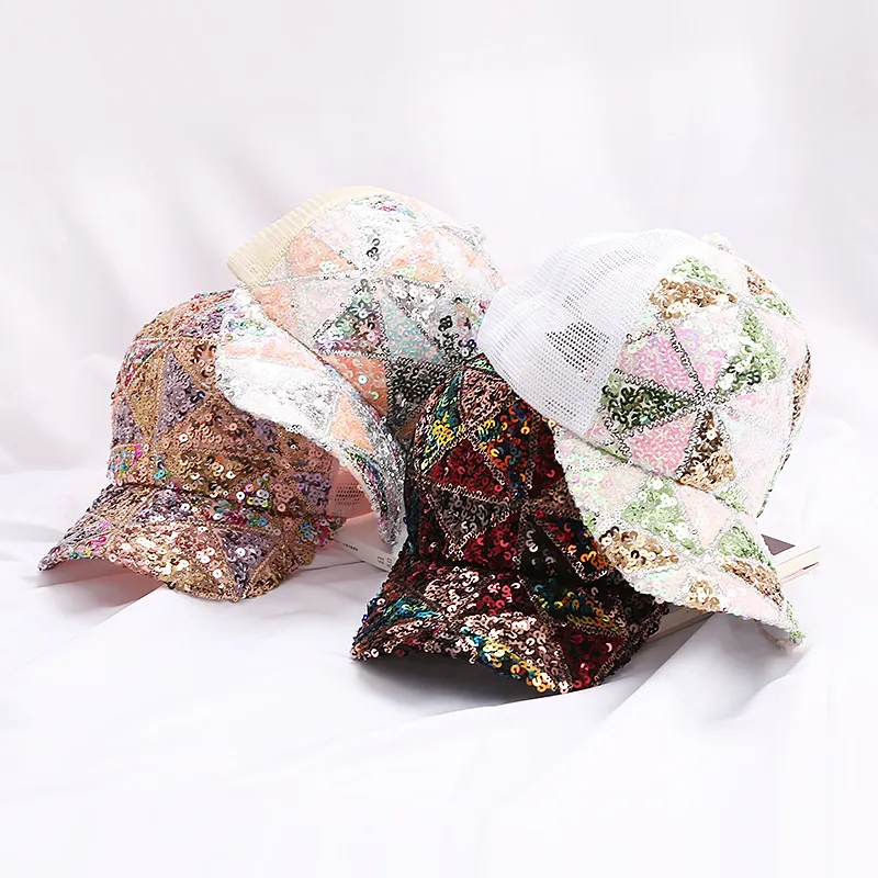 Fashion Sequin Baseball Cap Breathable Mesh Adjustable Sunshade Hat Outdoor Summer Casual Trendy For Women