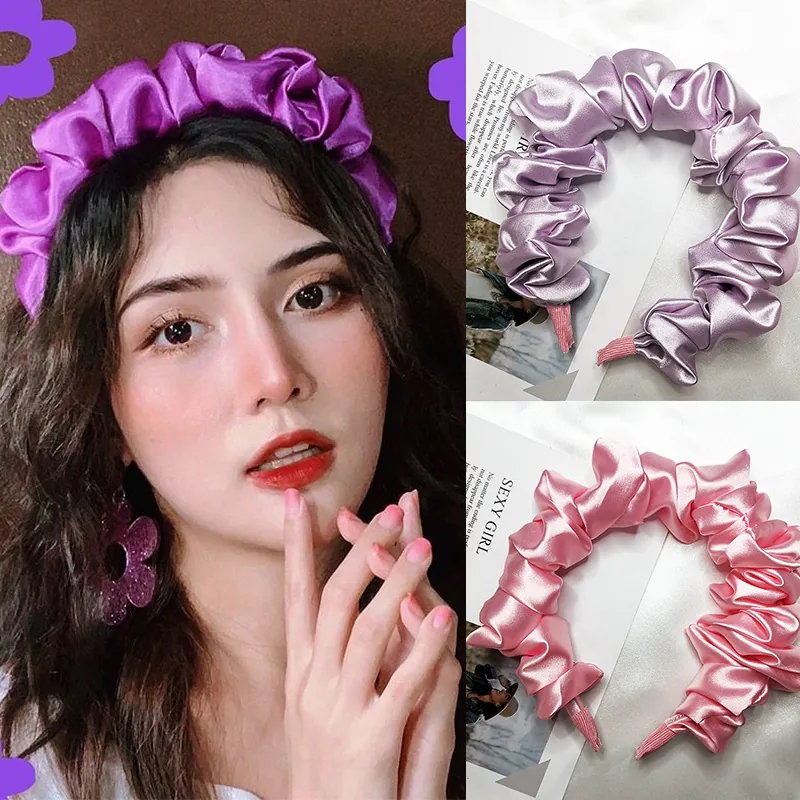 Cerchietto In Raso Pieghettato Simil Raso Stile Scrunchie Accessorio Per Capelli Retro Elegante Per Donne Uso Quotidiano