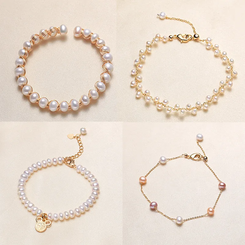 Süßwasserperlen Armband Kupferlegierung Vergoldet Verstellbar Minimalistischer Eleganter Damenschmuck Anhänger