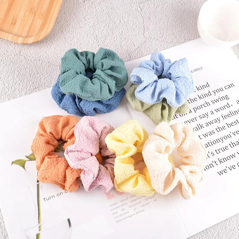 Ins Style Seersucker Scrunchies Elastic Bubble Fabric Hair Ties Solid Color Korean Fashion Headwear For Women Girls