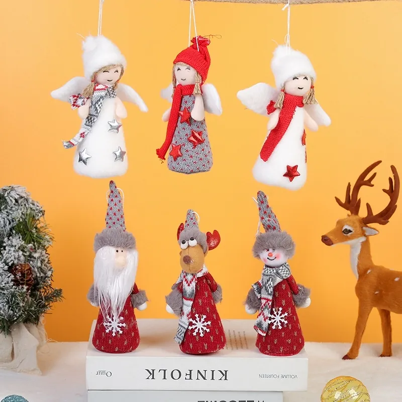 Christmas Hanging Plush Doll Ornaments Knit Fabric Angel Reindeer Santa Snowman Tree Decorations Holiday Nordic Style