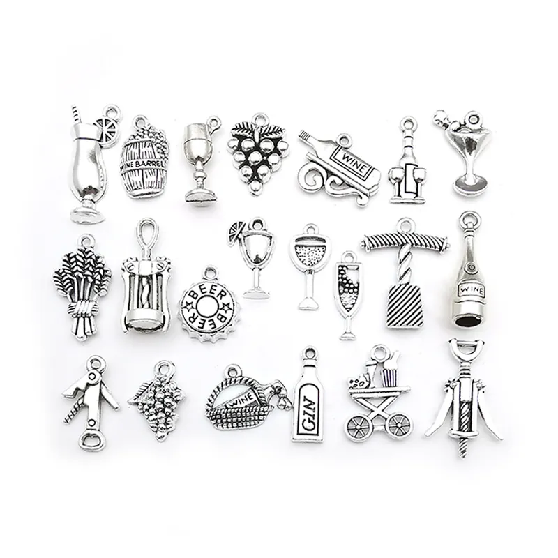 Vintage Wein Thema Charms Antik Silber Legierung DIY Schmuckherstellung Zubehör Flasche Glas Traube Formen