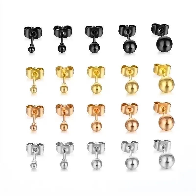Orecchini A Bottone A Sfera In Acciaio Inossidabile 316L Lucidati A Specchio Gioielli Piercing Minimalisti Per Donna Uomo Perla Rotonda