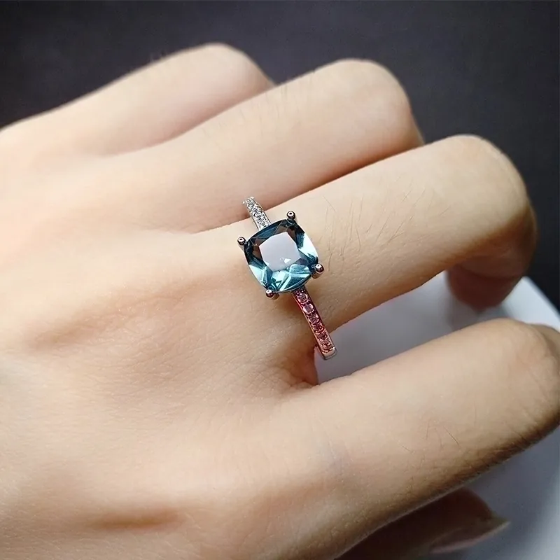 Square Cushion Cut Gemstone Ring Copper Silver Plated Four Prong Zircon Accented Elegant Fashion Jewelry For Women