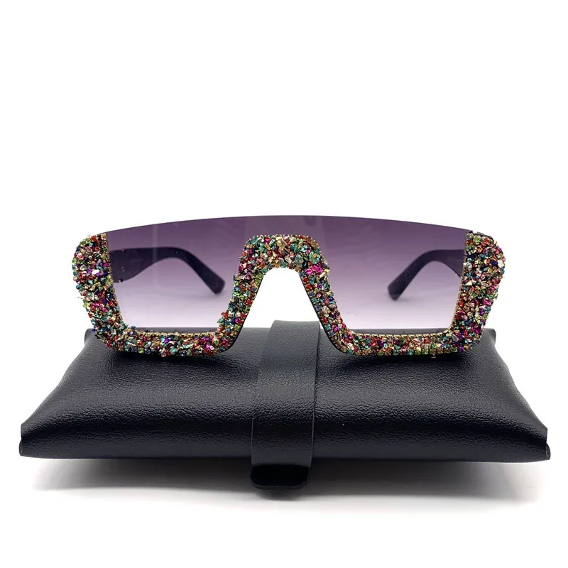 Oversized Square Sunglasses Rhinestone PC Frame UV400 Protection Gradient Lenses Fashion Party Women