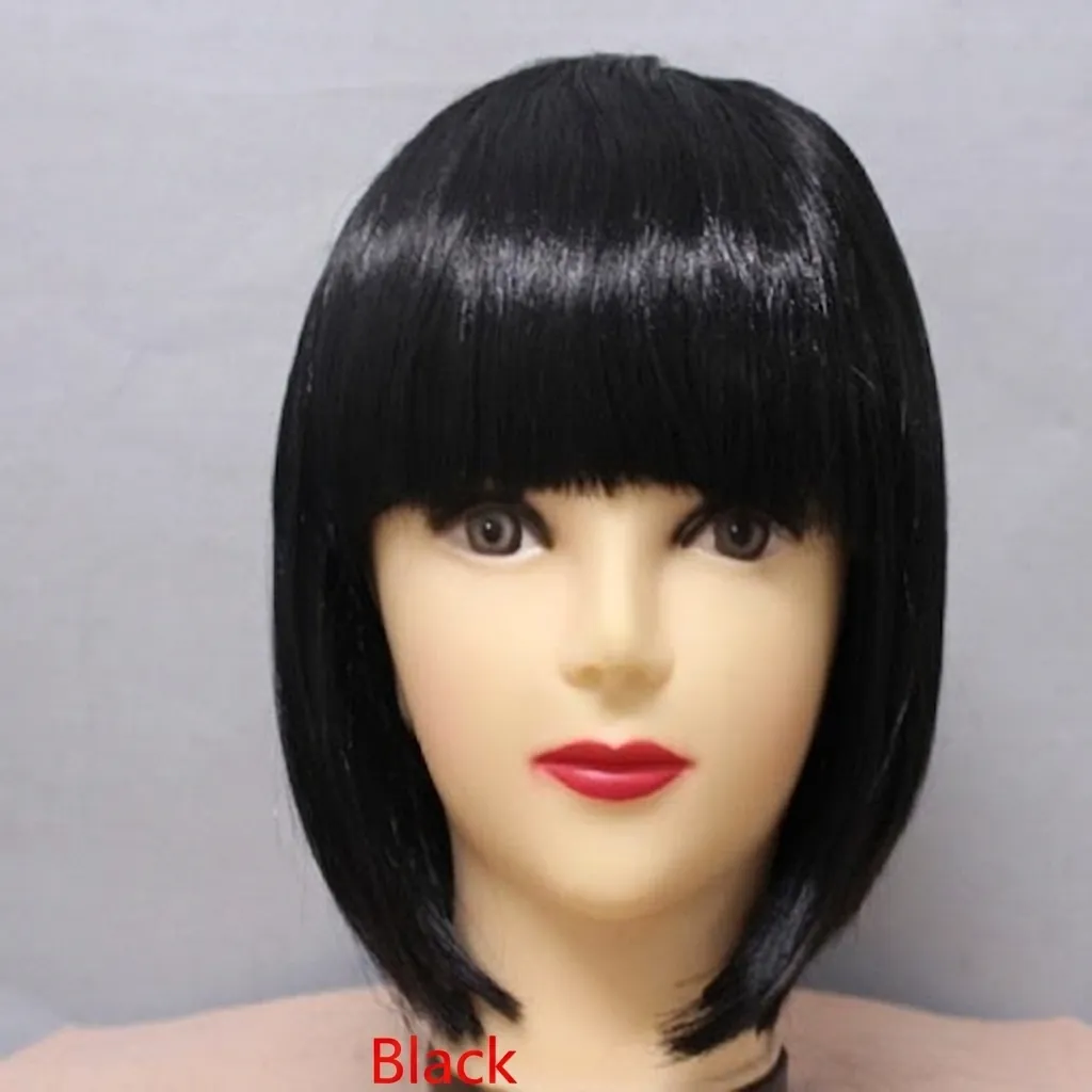 Short Bob Wig With Bangs Synthetic Fiber Colorful Straight Hair For Party Cosplay Halloween Costume Adults Kids