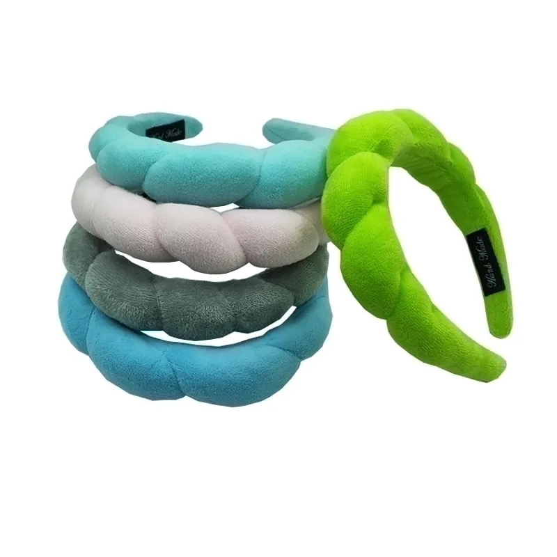 Thickened Twisted Sponge Headband Puffy Velvet Fabric Hair Band And Plush Wristband For Face Washing Spa Makeup Women Handmade
