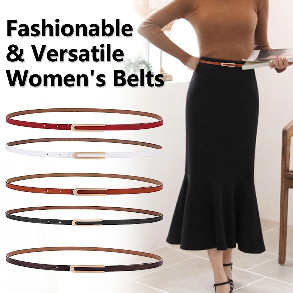 Ceinture Fine En Cuir De Vachette Pour Femmes Avec Boucle En Alliage Doré En U Accessoire Polyvalent Minimaliste Pour Robes