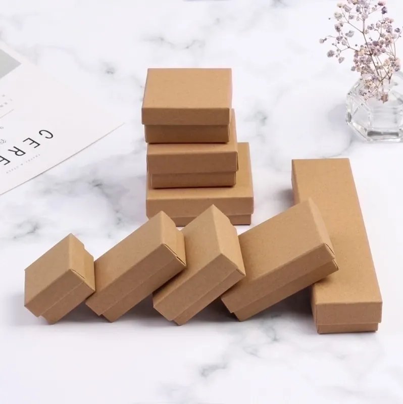 Vintage Kraft Paper Jewelry Gift Boxes Square Rectangular Packaging Box For Rings Earrings Necklaces Bracelets Storage Case