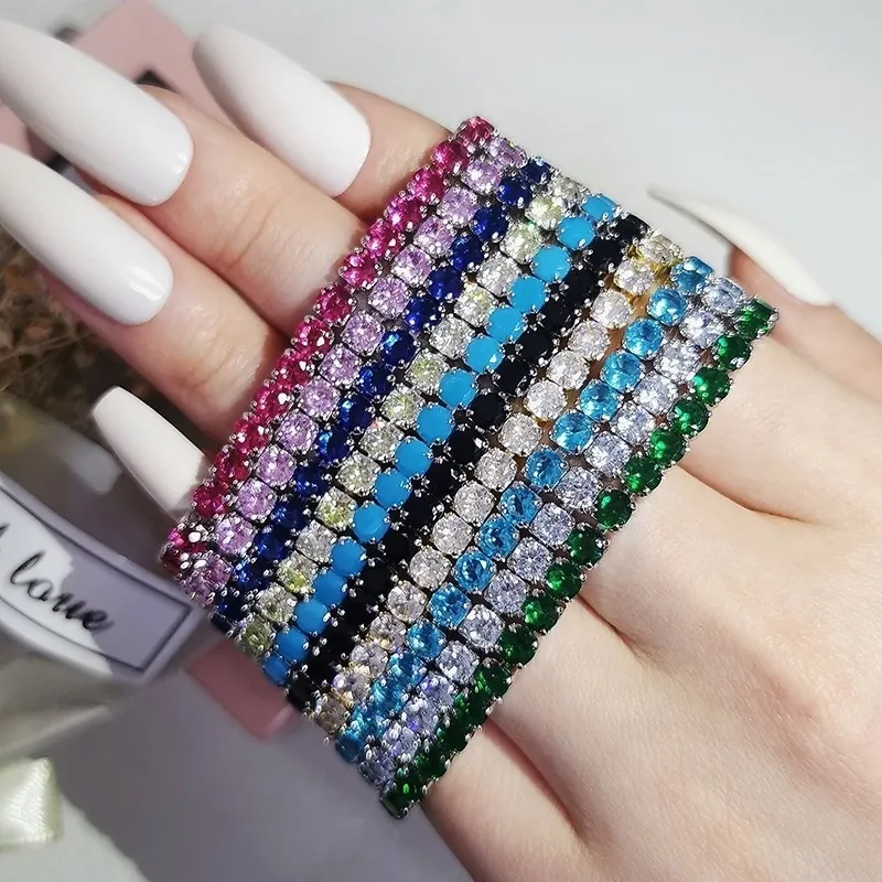 Tennis Bracelet Copper Cubic Zirconia Rhinestone Round Cut Claw Setting Fashion Hip Hop Style Women Jewelry Accessory